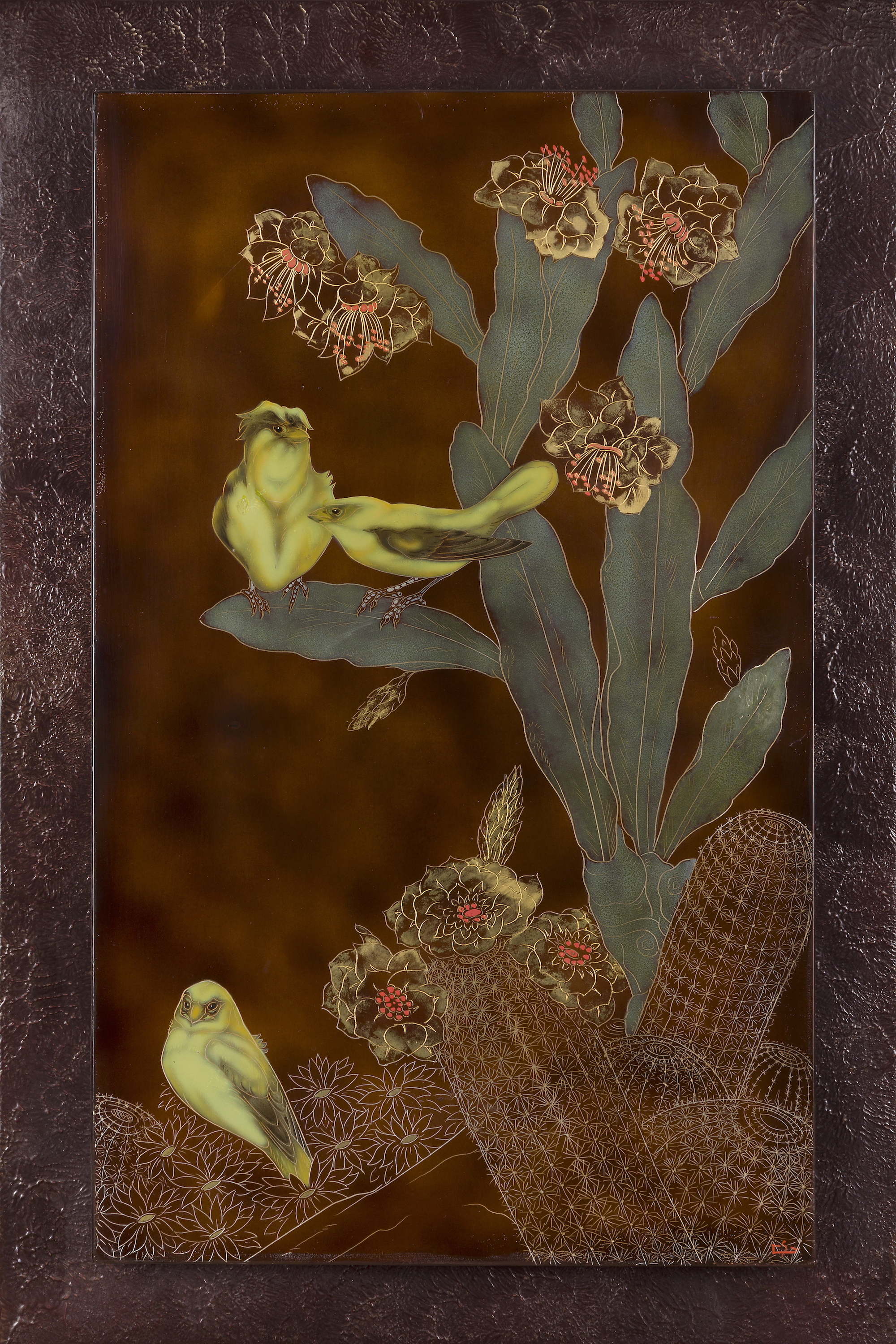 Serins huppés dans les cactées